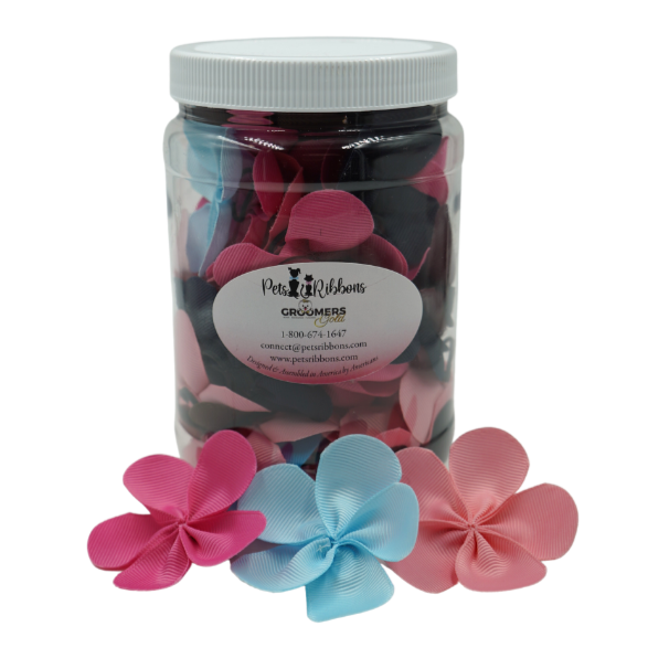 GG112 | 50-100 Large Flower Dog Cat Bows in a Jar|Pets Ribbons