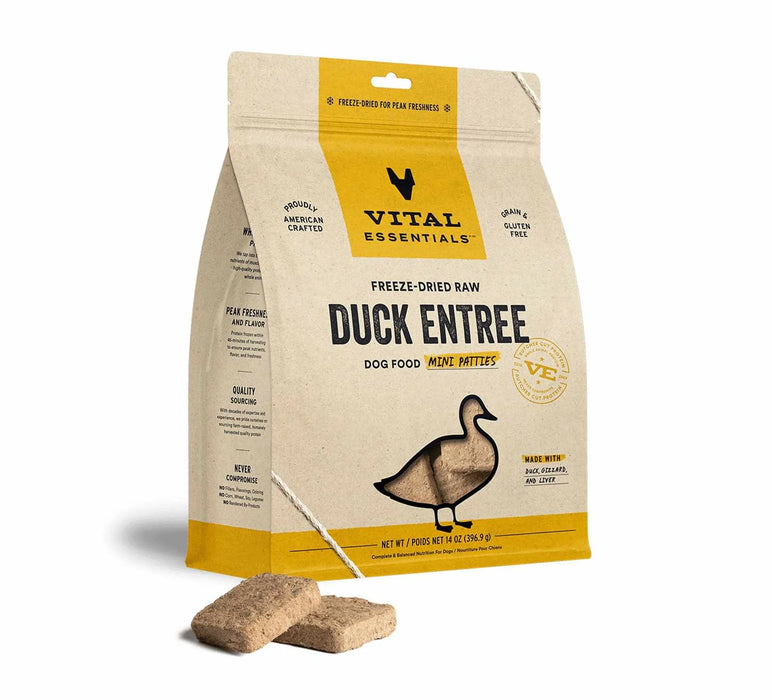 Vital Essentials(R) Freeze-Dried Raw Duck Entree Dog Food Mini Patties, 14 oz