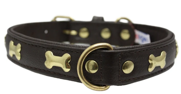 Rotterdam Bones Dog Collar by Angel 14" X 3/4" , Chocolate Brown