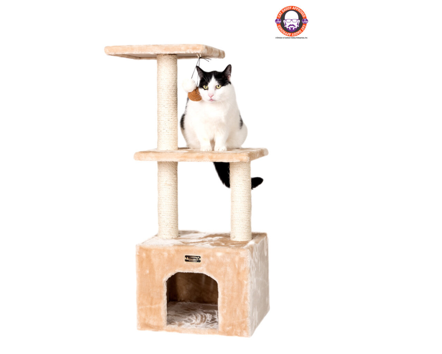 Real Wood 3-tier Cat Condo With Sisal Scratching Post 39" H