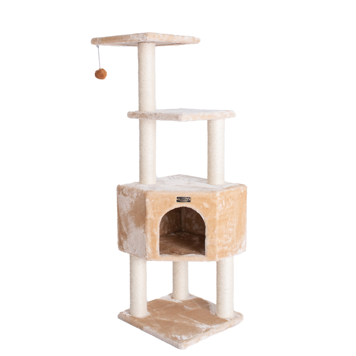Real Wood 3 Levels Cat Tower for Kittens 48 Height Beige