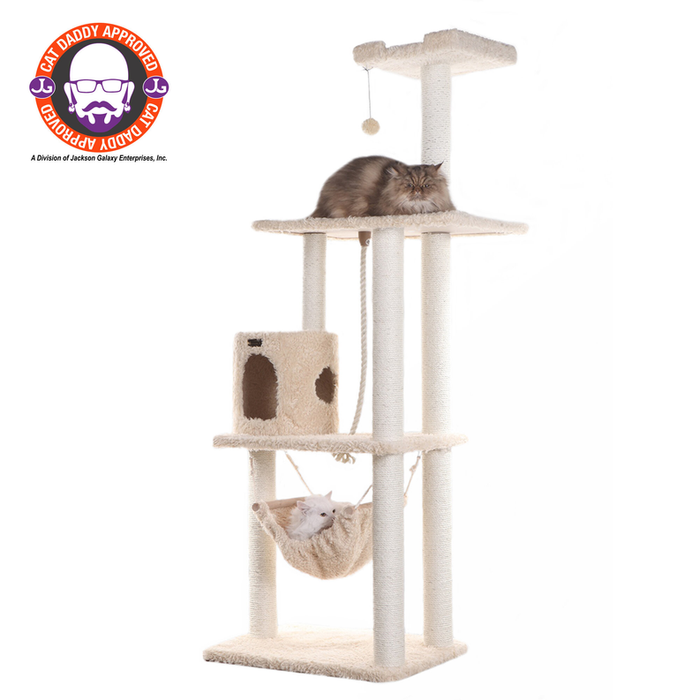 Real Wood 70" Cat Furniture,Ultra thick Faux Fur Cat Condo