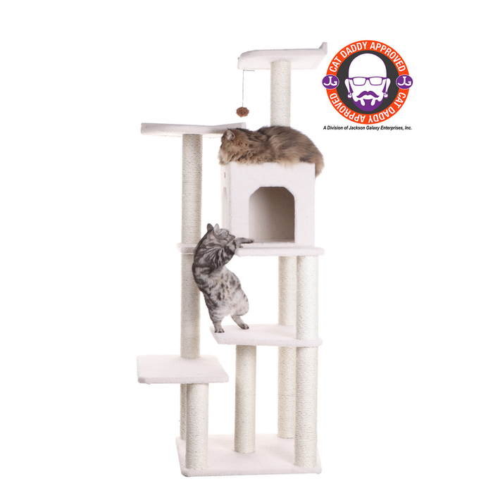 Real Wood B6802 Classic Cat Tree In Ivory 6 Levels Condo