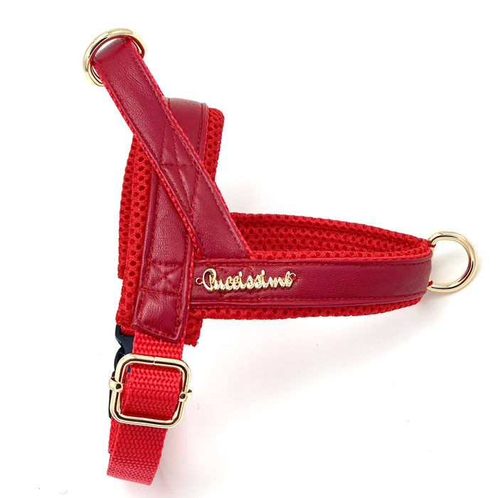 Cherry red leather One-click dog harness