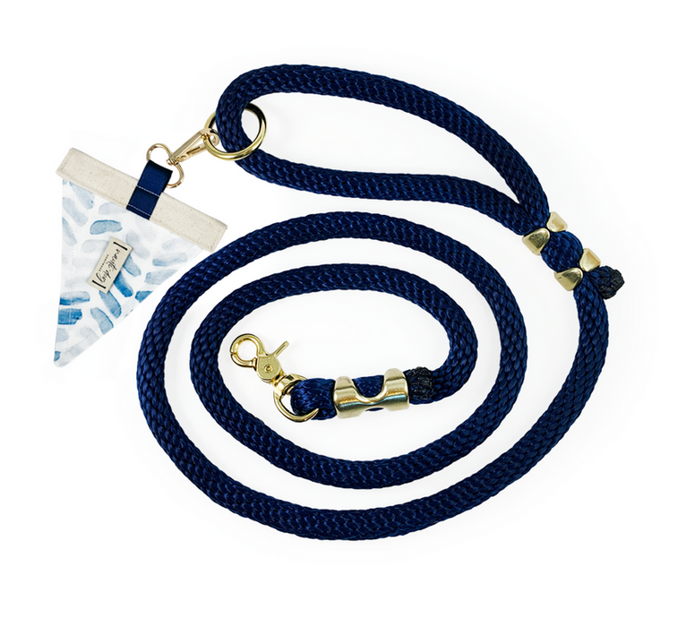 Raindrop Spring Watercolor Blue Herringbone Premium Rope Leash